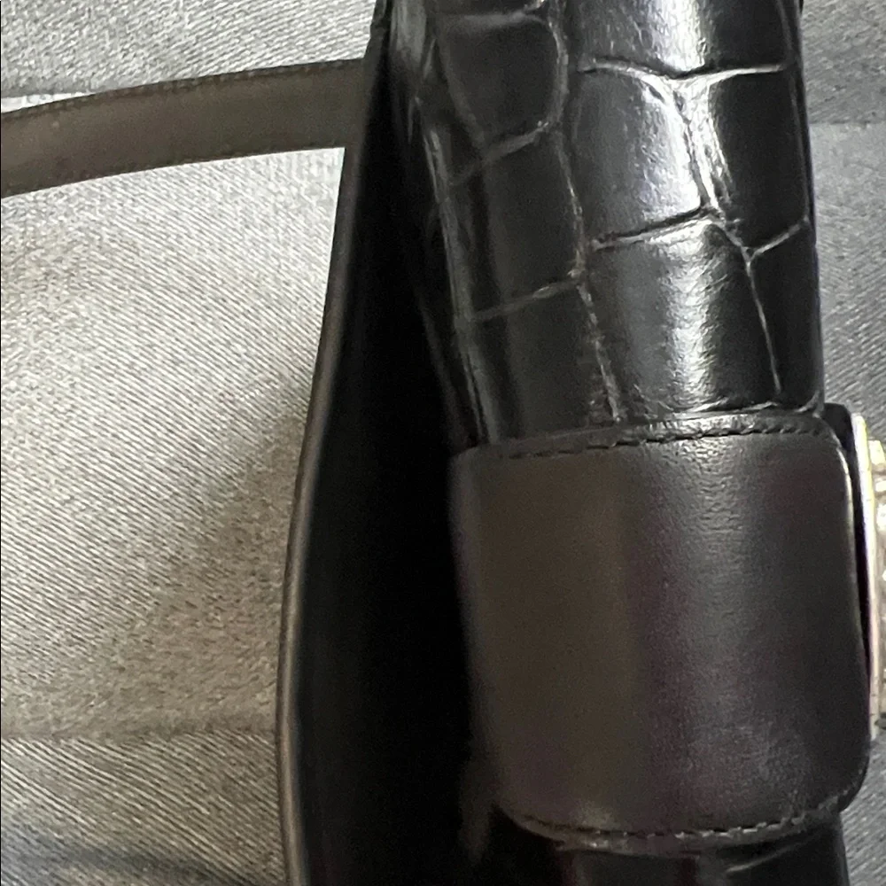 Brighton Black Leather Crossbody w/ Faux Alligator Trim